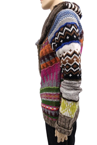 Desigual Multicolor Patchwork Geometric Knit Zip-Up Cardigan Sweater Size M - Picture 4 of 9