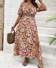 Pink Peach Floral Milkmaid Bardot Maxi Dress NEW Plus Size 16 Wedding Races