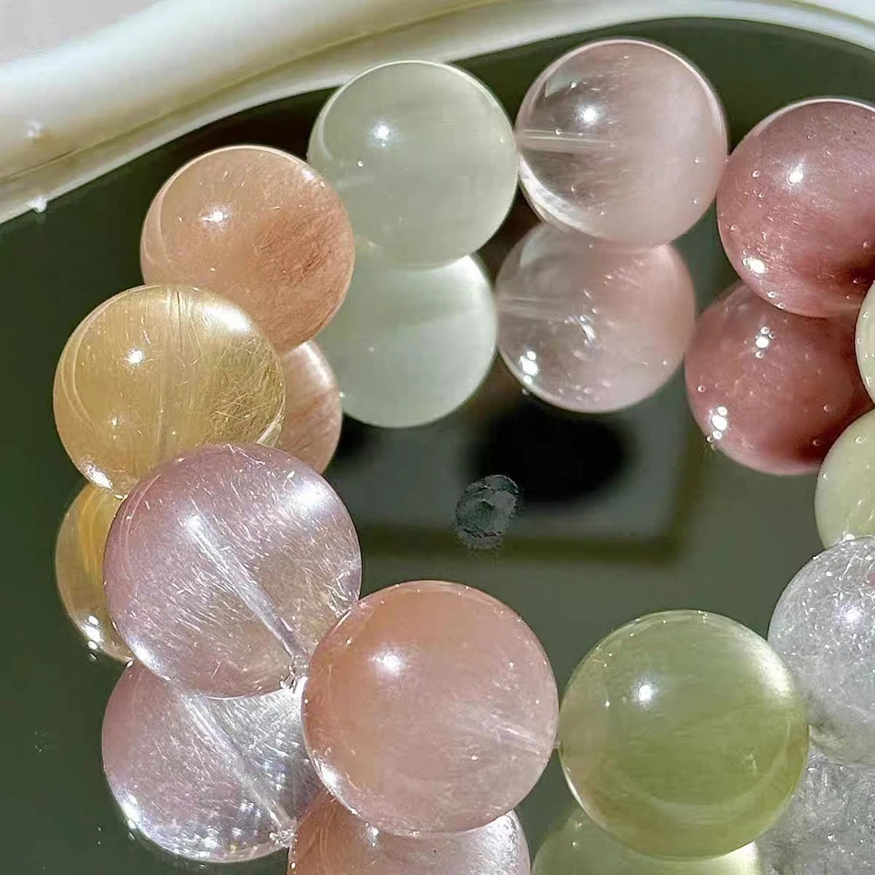 Pulsera mixta de cuentas de cristal de cuarzo rutilado rojo natural AAAAA Foto 2 de 4