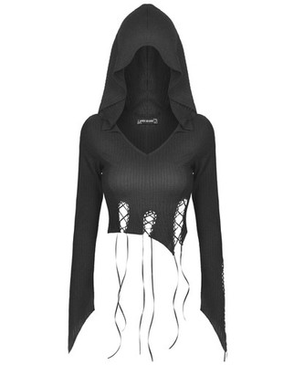 Dark In Love Ananke Gothic Top mit Schnürung und Kapuze