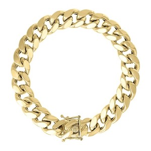 Authentic 925 Sterling Silver Yellow Gold Plated 12.5mm Hollow Miami Cuban Bracelet | 9"