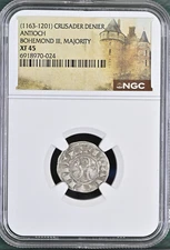 Antioch Bohemond III NGC XF45 Silver Denier Knights Templar Crusader Holy Cross