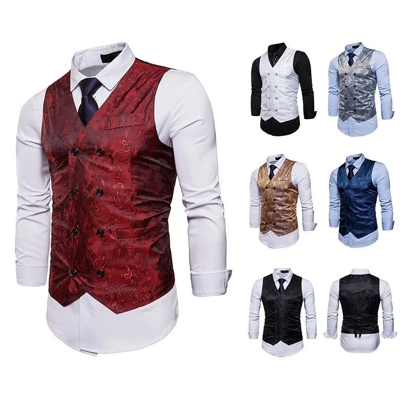 Men's Vest Embroidery Waistcoat for Tuxedo Wedding Prom Formal Business Vest
