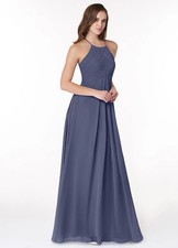 Azazie Halter Pleated Chiffon Bridesmaids Dress Stormy Size 2
