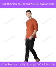 Mens Kurta Clothing Fashion Shirt Mens Short Kurta Cotton India Dress Dark Red