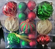 Christmas Tree Ornament Glittering Gold Red and Green Plastic Ornaments