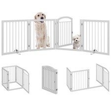 JSB 96x30 Dog Gate Walk Through Freestanding White Pet Gate 2PCS Support Feet