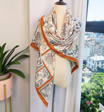 70 cashmere 30 silk Orange stamp double side printed square Wrap shawl 51''