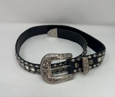 Kippy s Vintage Western Belt Swarski Crystal Accents Black Leather Silver Y2K