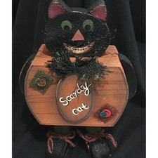 Black Scaredy Cat Wooden Halloween Decor