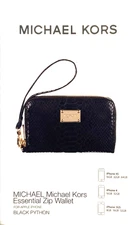 Michael Kors Essential Zip Wallet Wristlet Black Python Embossed Black Leather