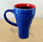VTG Coke Coca Cola Blue Ceramic Coffee Soft Drink Travel Mug Cup w-Lid Non-Slip