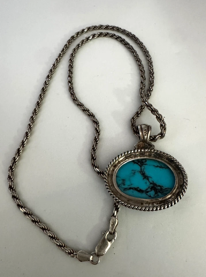 Винтажный бирюзовый подвеска веревки ожерелье 925 пробы Италии надпись HAN 20» - Изображение 4 из 4