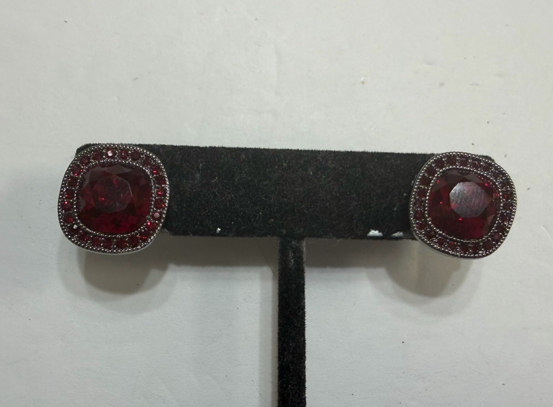 Authentic GIVENCHY red crystal square button post… - image 5