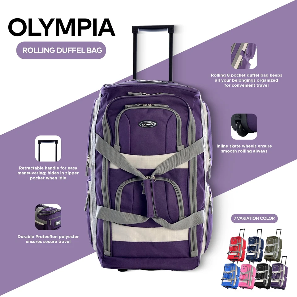 Olympia 29 Inch 8 Pocket U Shape Rolling Duffel Bag with Handle (Open Box) - Image 4 of 4