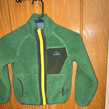 L.L. Bean Kids Fleece Jacket Green Hooded Full Zip Pockets Size 5-6 Years