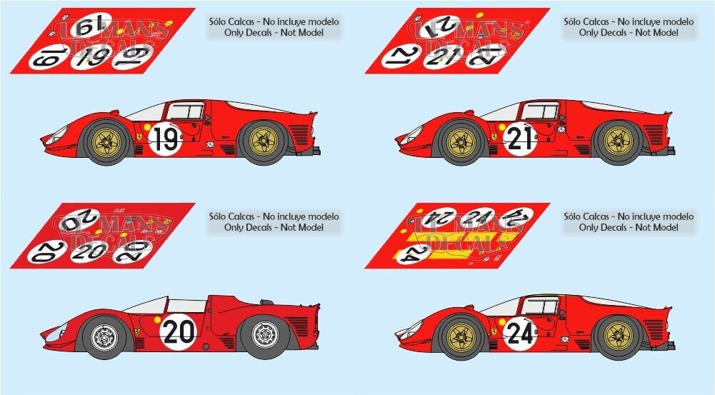 Decals Ferrari 330 P4 Le Mans 1967 19 20 21 24 1:32 1:24 1:43 1:18