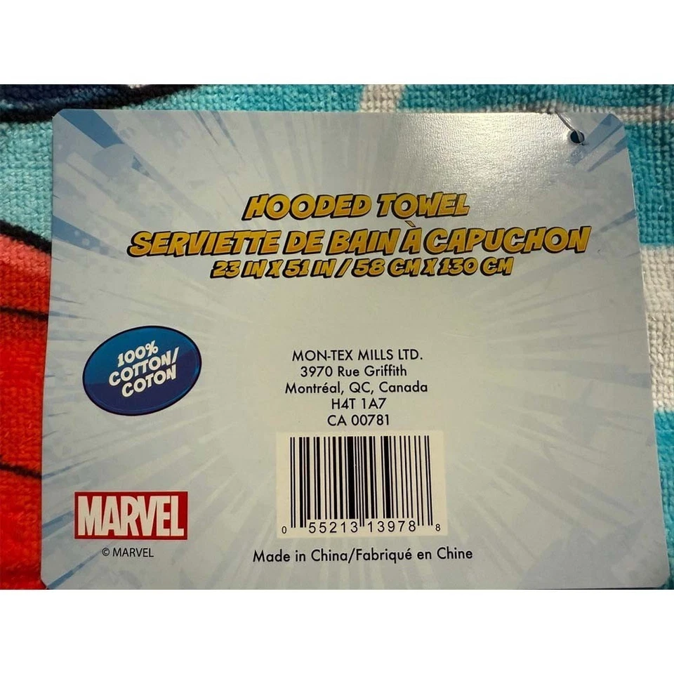 Toalla con capucha para niños Marvel Super Hero Adventures (23 x 51) - 100 % algodón Foto 2 de 2