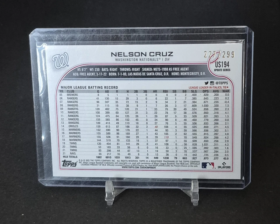 2022 Topps Update Series NELSON CRUZ #US194 Orange Ice /299  Nationals - Image 2 of 3