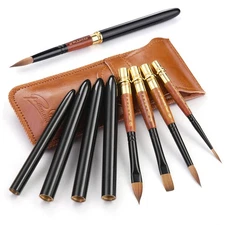 Fuumuui 4pcs Elegant Kolinsky Sable Watercolor Brushes - Travel Kit with Lea...