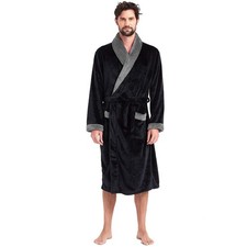 HOLOVE Mens Fannel Robes Coral Fleece Long Spa Bathrobe Soft Luxurious Dressi...