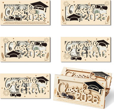 6Pcs Graduation Money Holder - Class of 2026 Graduation Gifts 3D Wooden Money En