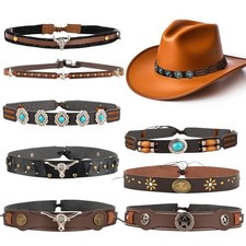 TRESSON 8Pcs Western Cowboy Hat Bands, PU Leather Cowgirl Hats Belt Ethnic