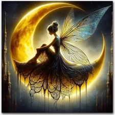 Diamond Art Kits for Adults, Fairy Diamond Painting Kit, Full Drill Round Moon