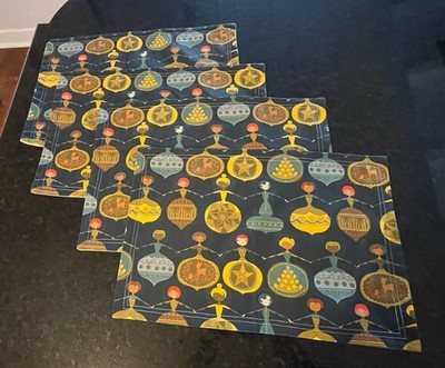 (4) SPOONFLOWER Christmas Ornament Girls Placemats~100% Cotton~Excellent