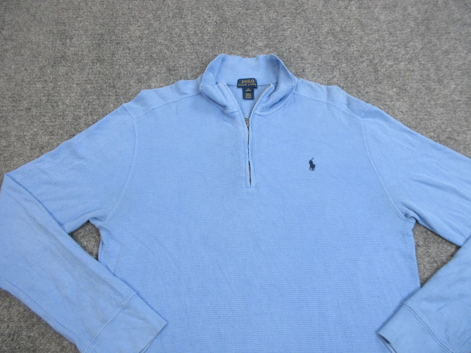 Polo Ralph Lauren Shirt Boys XL Blue Quarter Zip Waffle Knit Cotton Pullover - Image 3 of 4