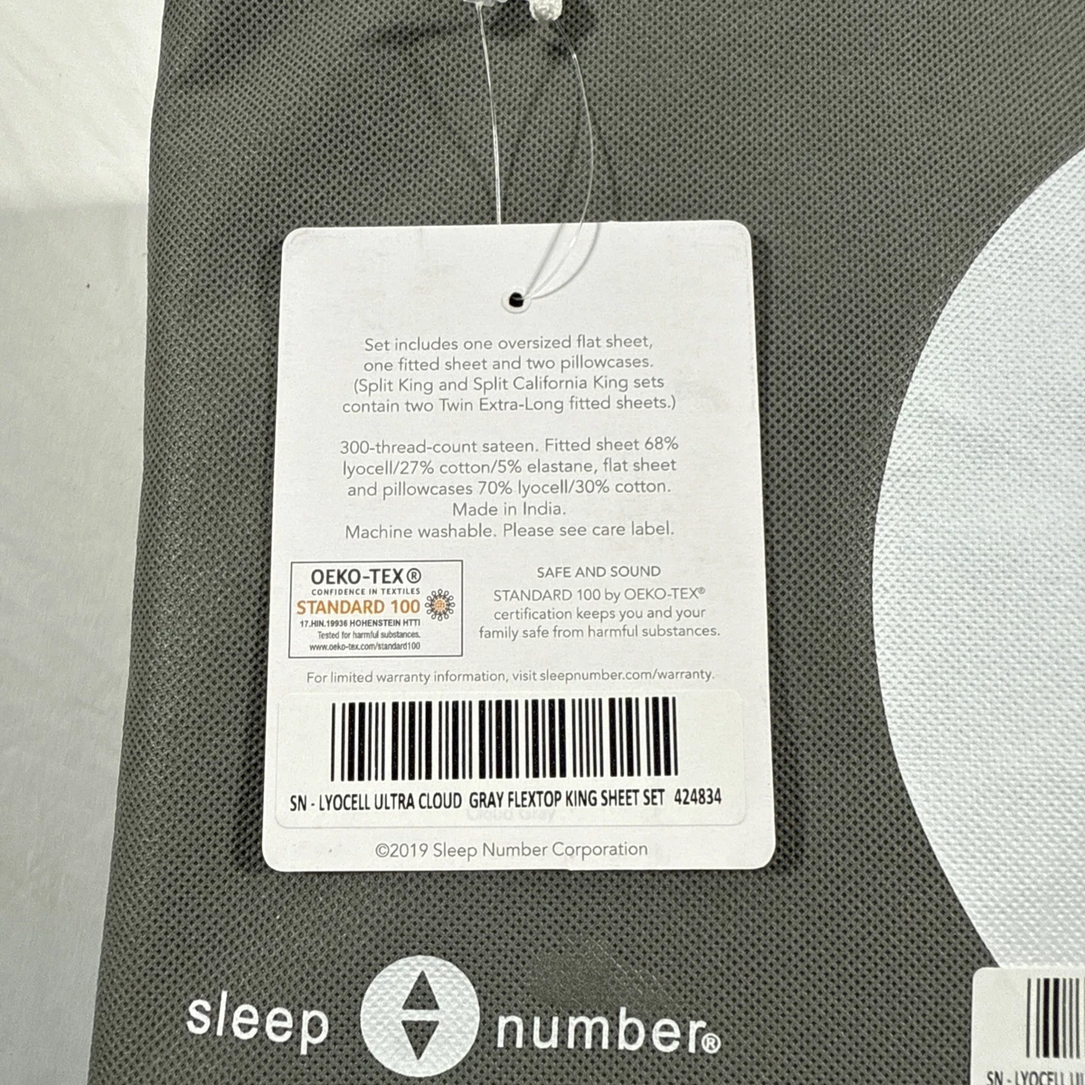 Juego de sábanas Sleep Number Lyocell Ultra Cloud Gray Flex Top King