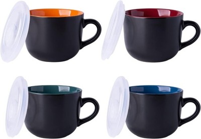 GBHOME Ceramic Soup Mugs with Lid, 24 oz Soup Cups with Hanlde for