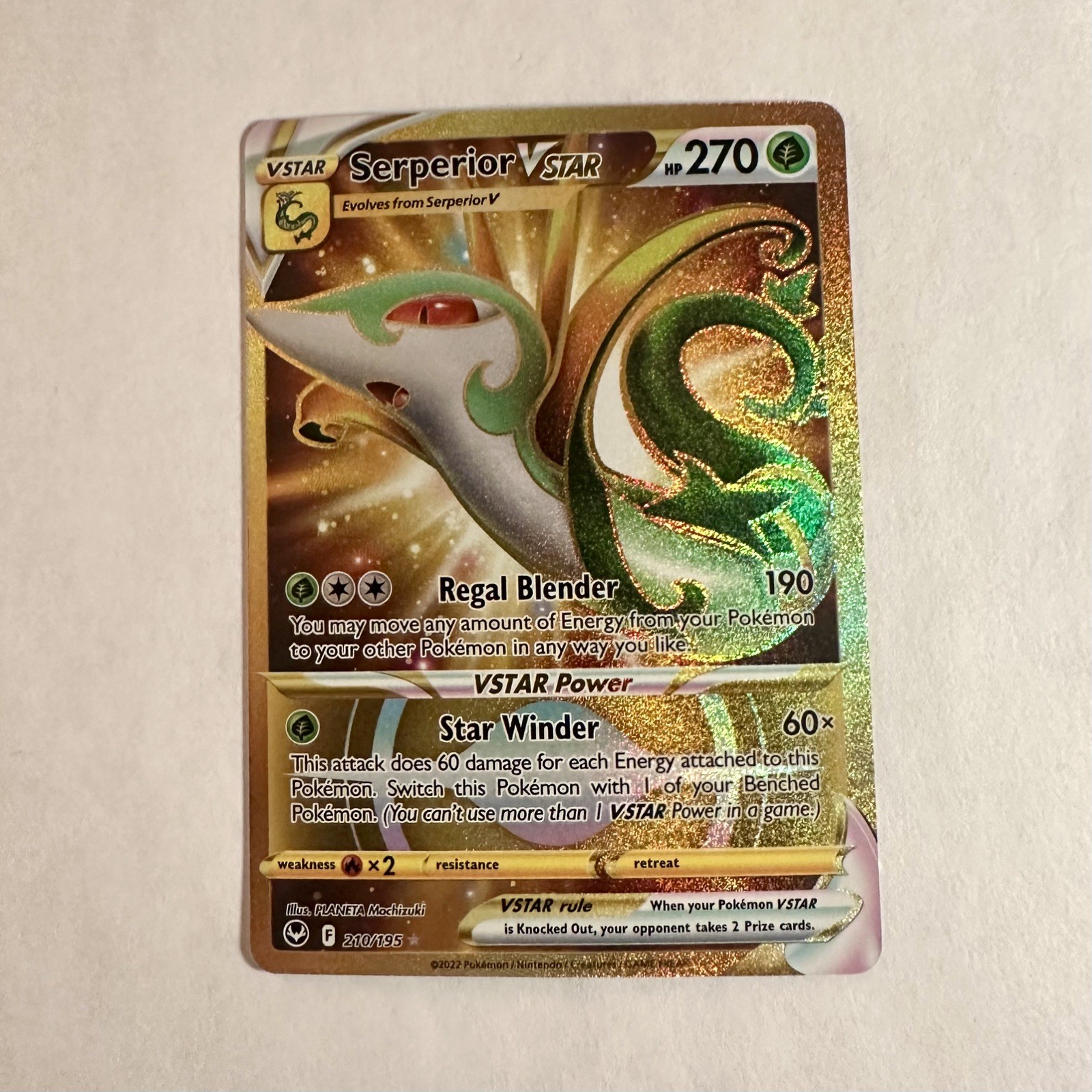 Serperior VSTAR 210/195 Silver Tempest Secret Rare Gold Holo Pokemon NM