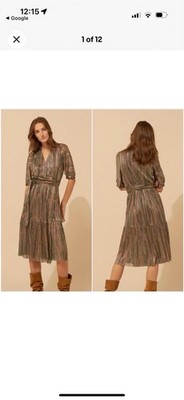Ba&sh Star Vert Dress Small Metallic Wrap Midi Lurex