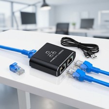 Gigabit Ethernet Splitter 1 to 2 - High-Speed Dual Device Connection with USB...