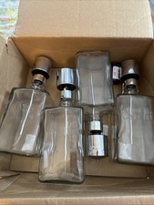 Lot Of 4 Vintage MCM Pump Liquor Dispenser Glass Decanters Bar Etched