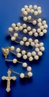 Vintage Catholic Pearly White Milk Glass Rosary, Silver Tone  Crucifix