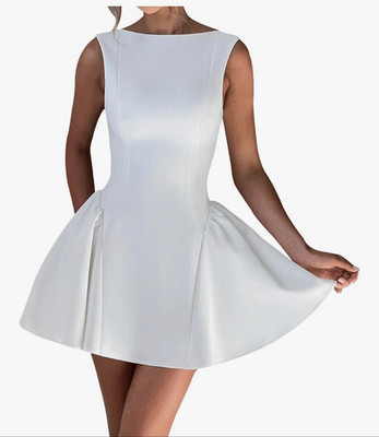 LuFeng Size M Boat Neck Fit & Flare Mini Dress White Bride Fairy Princess Ballet