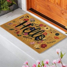 Floral Welcome-Door-Mats Outside-Entrance Synthetic-Coir with Non-Slip-Backin...