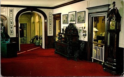 FDR Roosevelt Home Hyde Park NY Reception Hall Vintage Plastichrome Postcard
