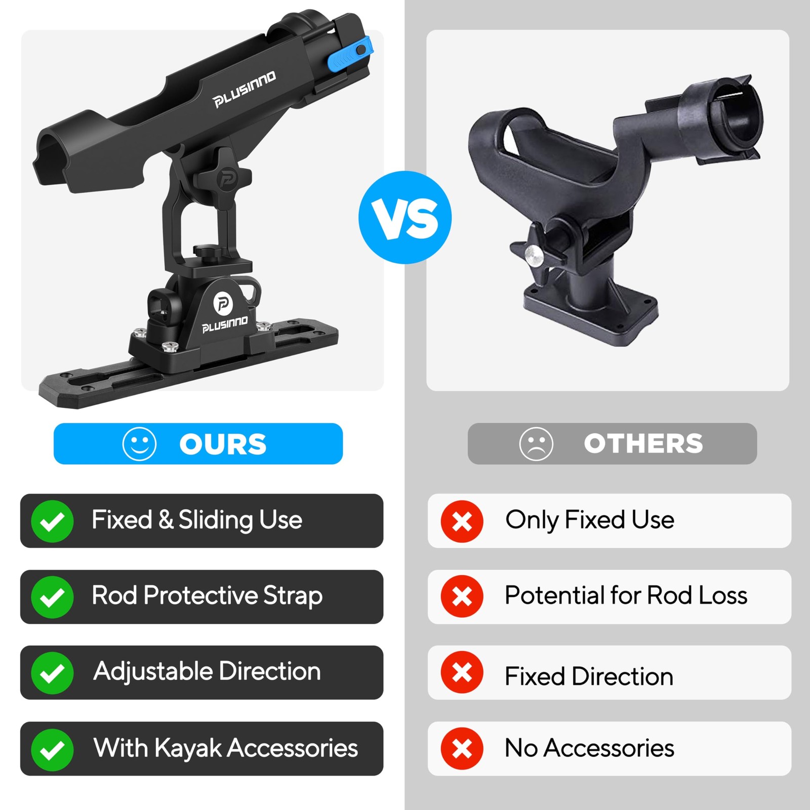 2 in 1 Fishing Rod Holders for Boat with Track, Kayak Fishing Rod Holder, Pol...