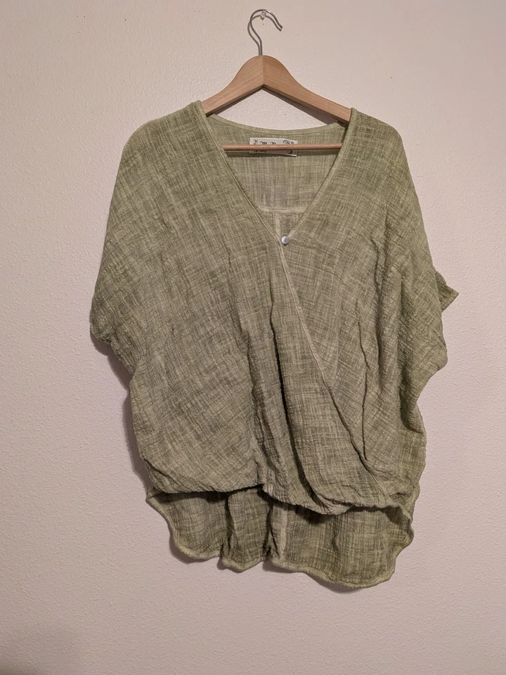 Blusa m. Rena lino verde talla L caprichosa hada Foto 2 de 4