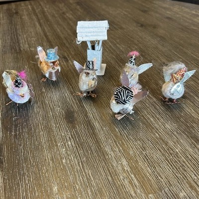 Vintage Chenille Small Easter Birds Chicks Decorations Japan Musical Wings Well
