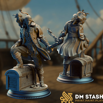 Treasure Chest Pirate Mini | Swashbuckler Captain Miniature | By DM Stash