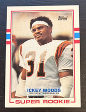 1989 Topps ICKEY WOODS Rookie Card RC #27 Bengals. rookie card picture