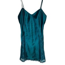 Victorias Secret S Lace Silky Negligee Nightgown Teddy Peacock Blue Slip Dress