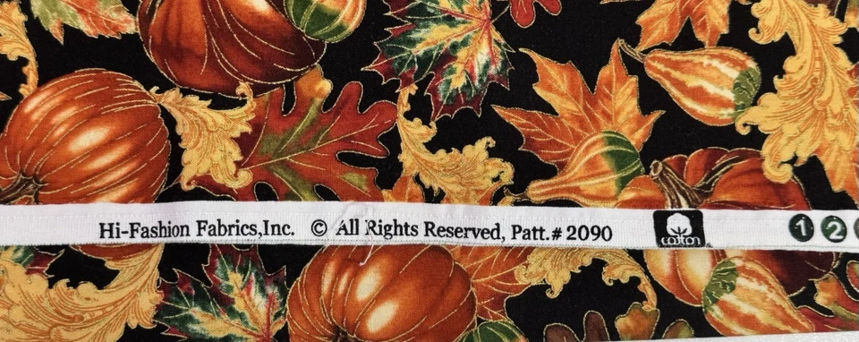 Autumn Fabric Pumpkins Leaves Gold Accent Hi Fashion Cotton C2090 1 yard - Image 4 of 4