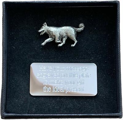 Personalisierte Geschenkbox & handgefertigte Zinn Running Border Collie Hund Pin Anstecker