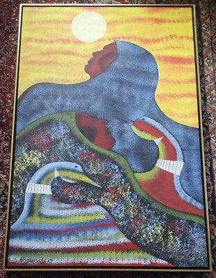 RUSSELL NOGANOSH (1956) NATIVE CANADIAN OIL PAINTING SIGNED NORTHERN TRANQUILITY