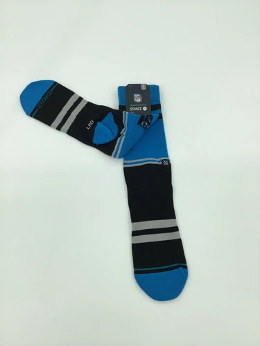 Carolina Panthers Blue Black football Logo Large Cushioned Crew Socks New